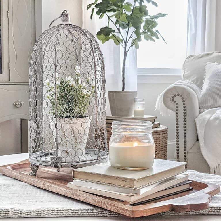 Wire Cage on a Wooden Tray
