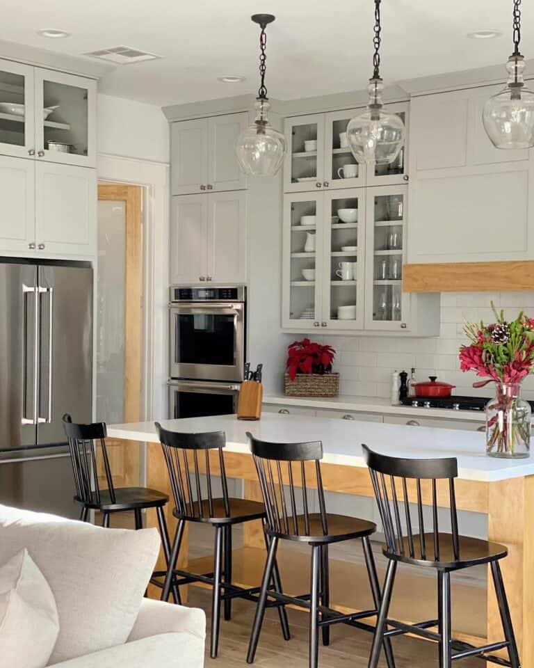 Wood Accents in White Cabinet Kitchen