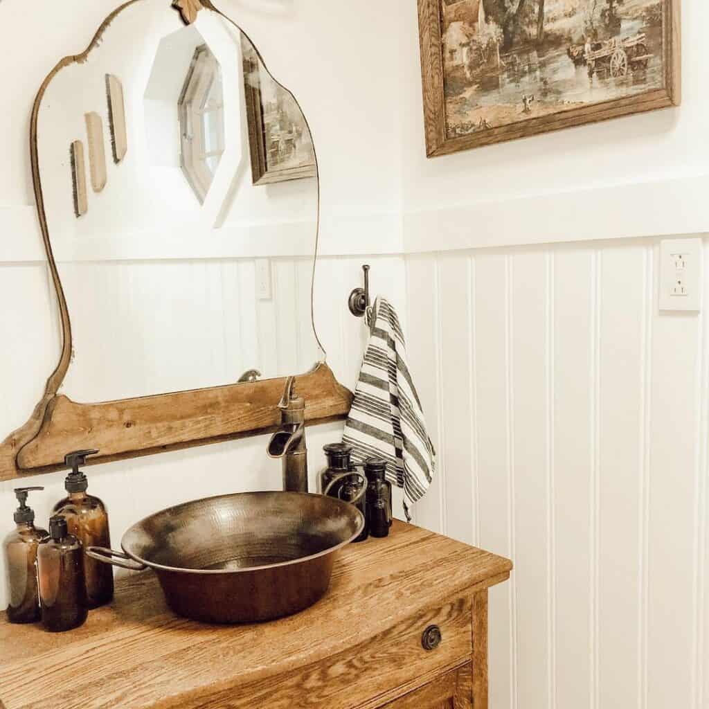 Wood Bathroom Countertop with Copper Sink