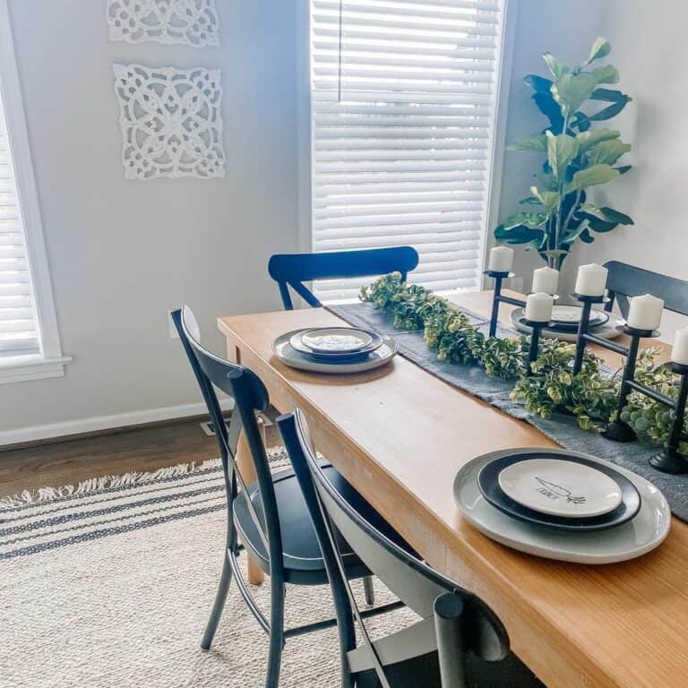 Wood Light Table on Blue Fringe Jute Rug
