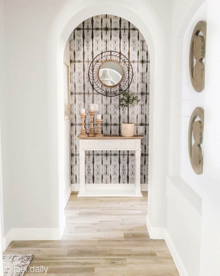 Wood Tile-like Wallpaper for White Entryway