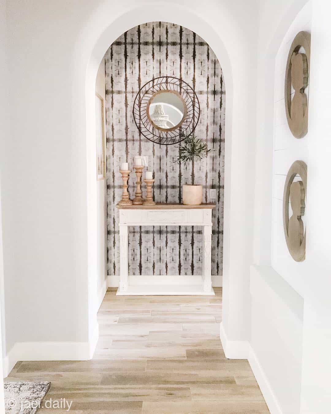 Wood Tile-like Wallpaper for White Entryway - Soul & Lane