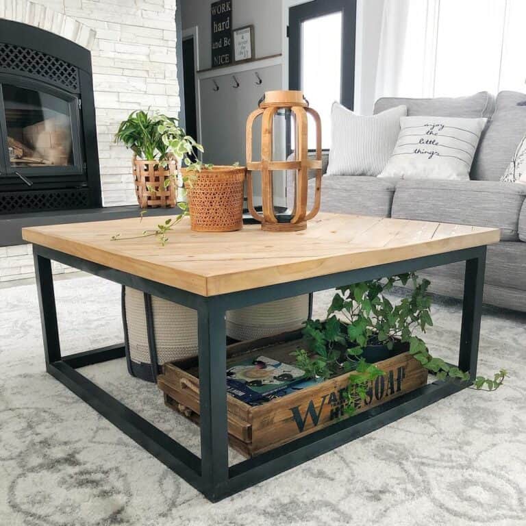 Wood and Metal Coffee Table in Gray Lounge