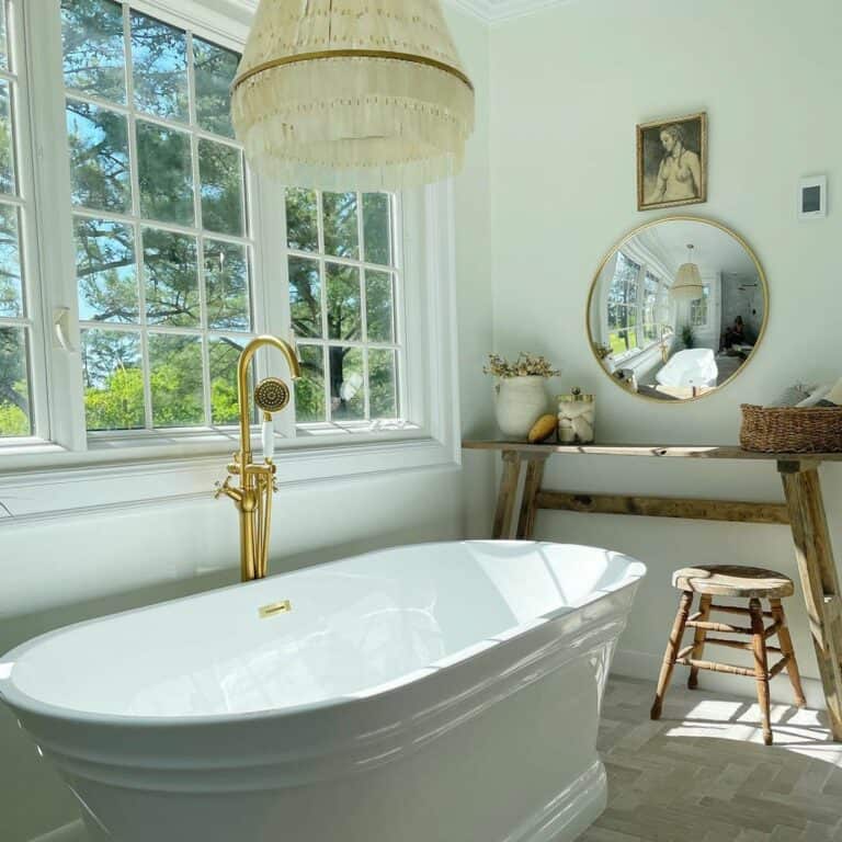 Wooden Bathroom Console Table With Wood Stool