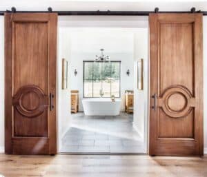 Wooden Bathroom Doors for Airy Space