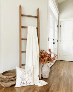 Wooden Blanket Ladder With White Throw