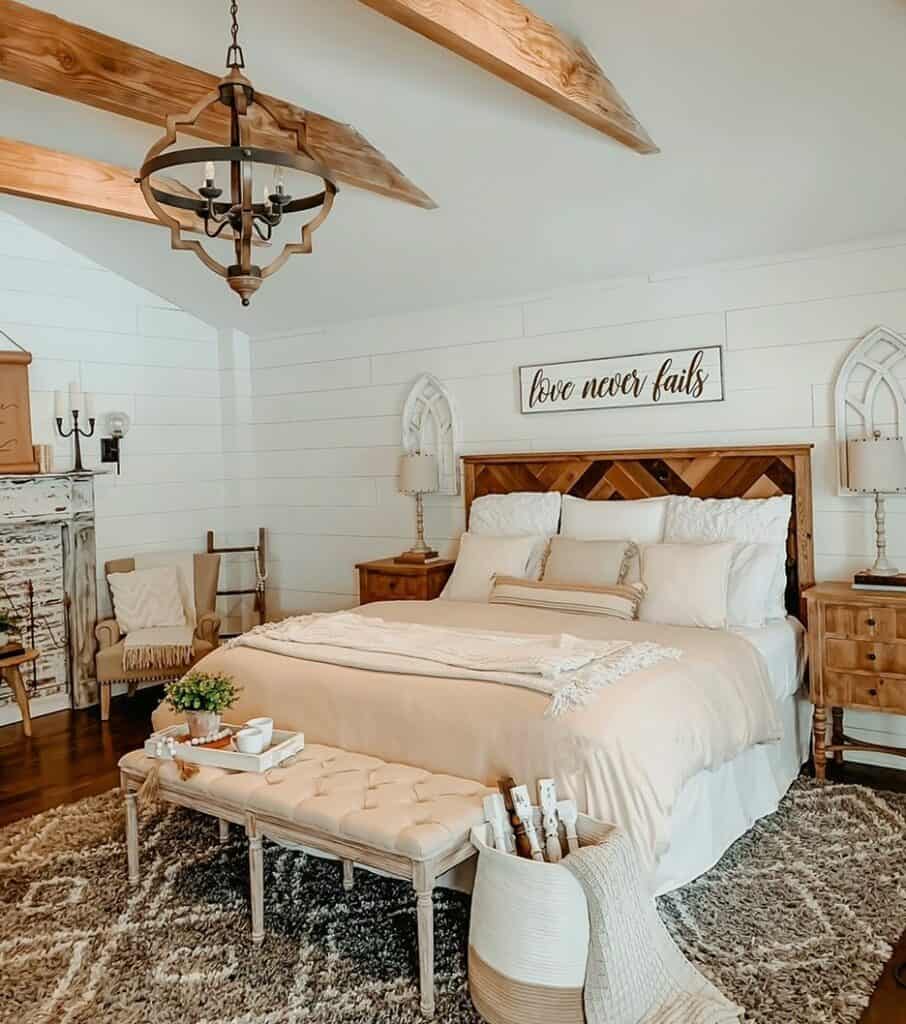 Wooden Ceiling Beams With Shiplap Paneling