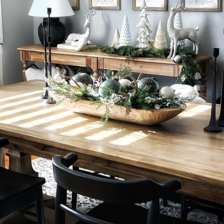 Wooden Centerpiece with Greenery and Ornaments