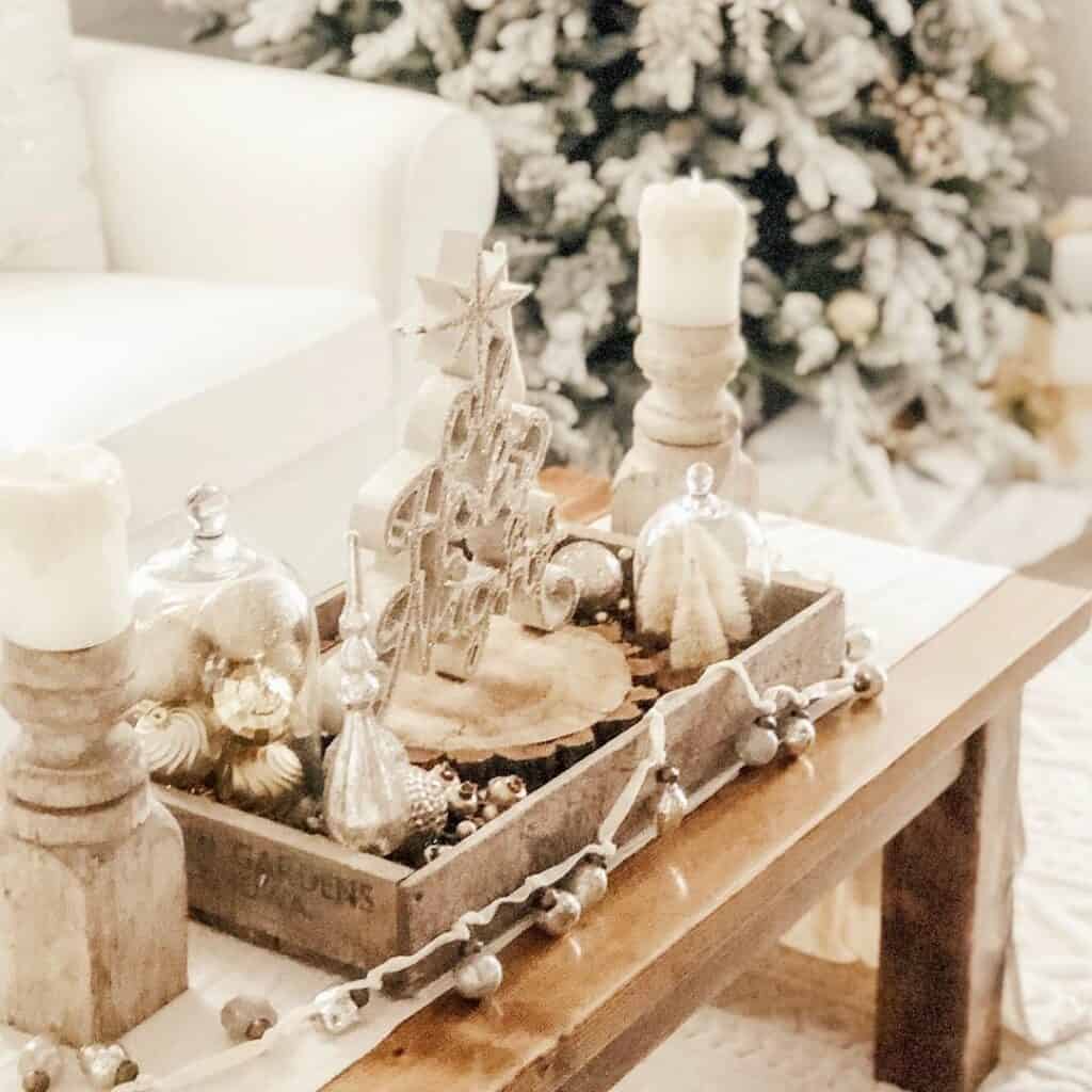 Wooden Christmas Coffee Table Centerpiece Tray