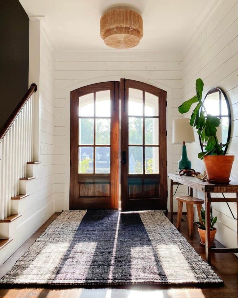 Wooden Double Doors in Farmhouse Entryway