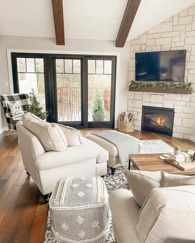 Wooden Fireplace Mantel with Flat Panel TV