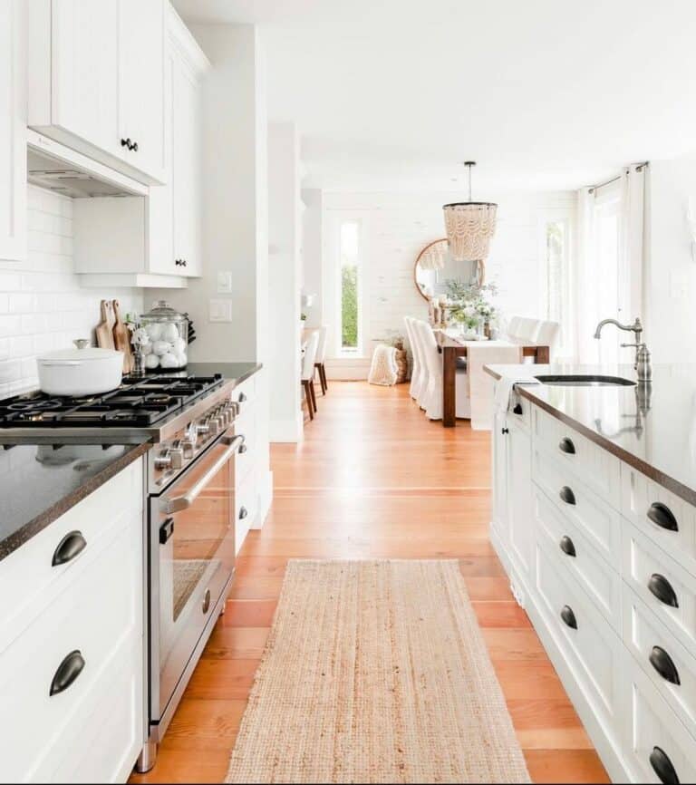 Wooden Kitchen Floor and Jute Rug