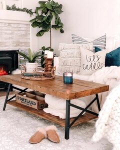Wooden Rectangle Coffee Table with Metal Legs