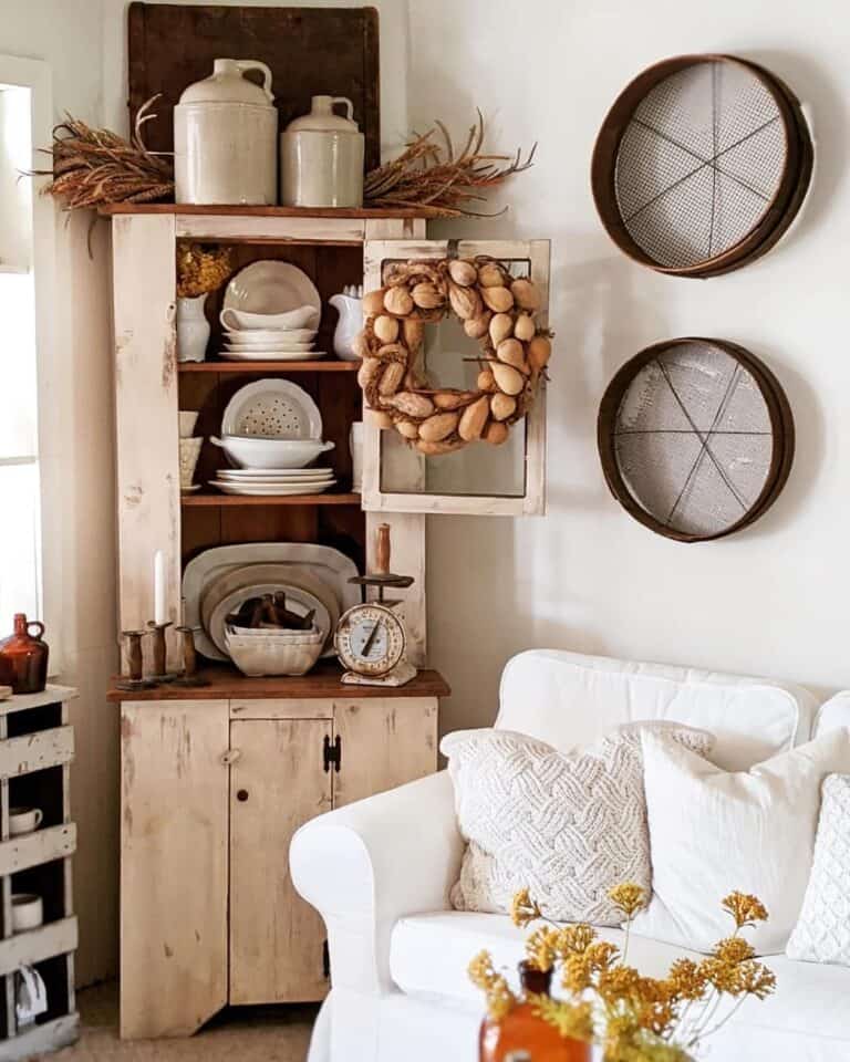 Wooden Wreath in Farmhouse Living Room