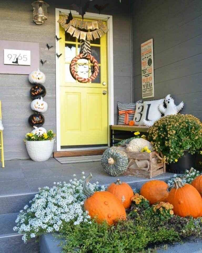 Woven Wreath on Yellow Front Door