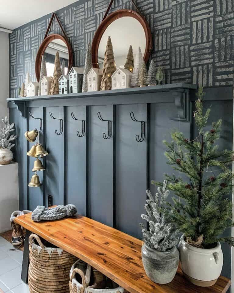Accent Wall Includes a Shelf of Decorations
