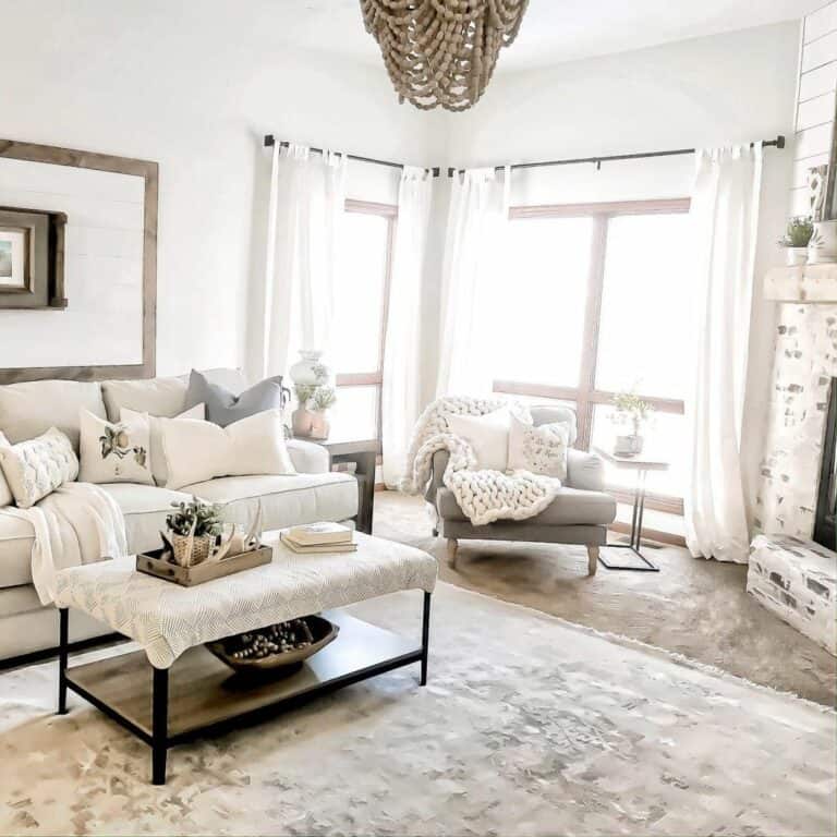 Airy Farmhouse Living Room With Boho Accents