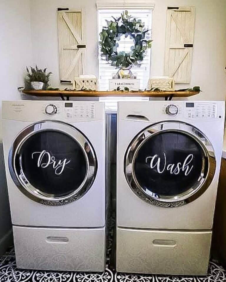 An Intricate Black and White Tile Laundry Room Floor