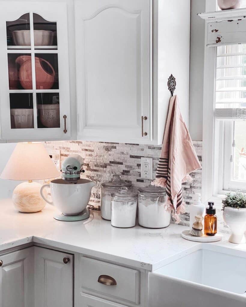 Angled Overhead Corner Cabinet Layout Ideas