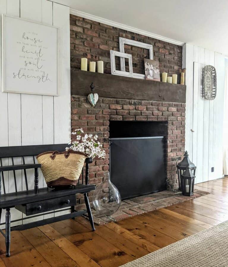 Antique Dark Wood and Brick Hearth