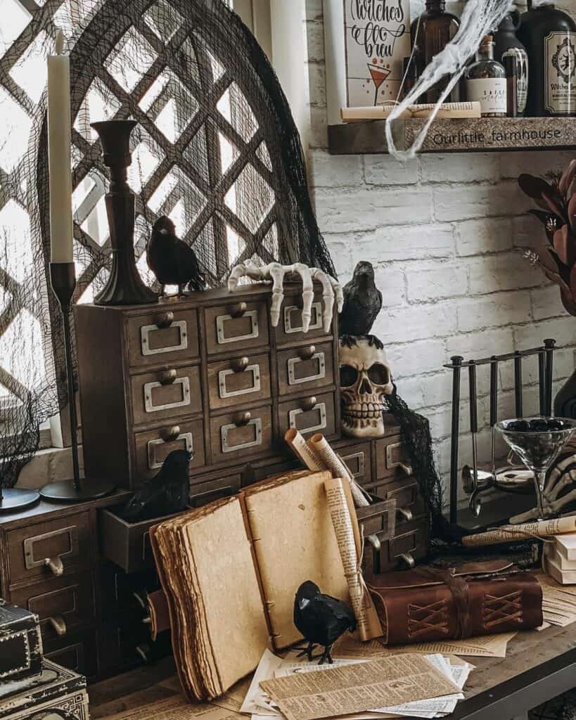 Antique Desk With Spooky Décor