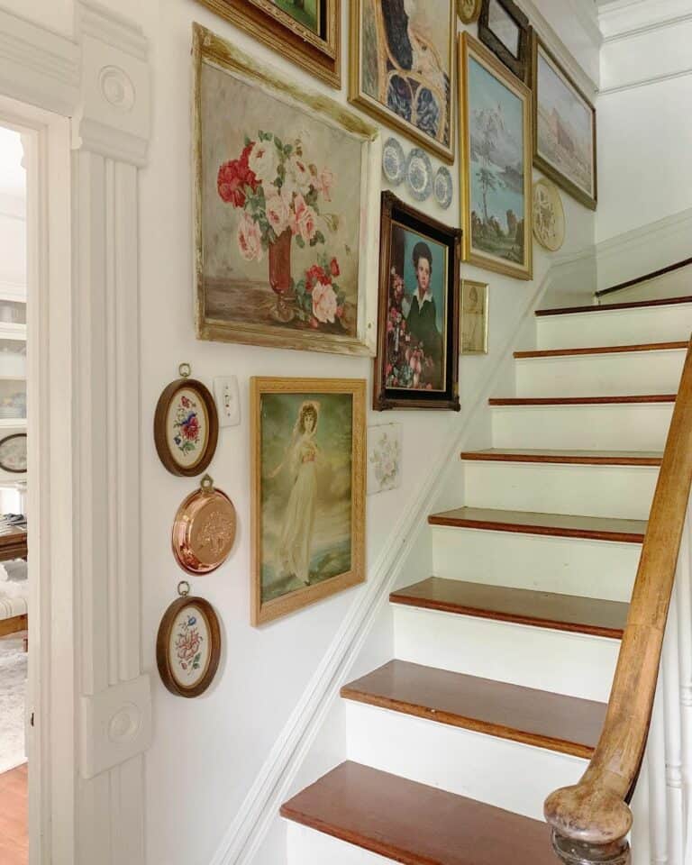 Antique Stairwell Wall Décor With Paintings