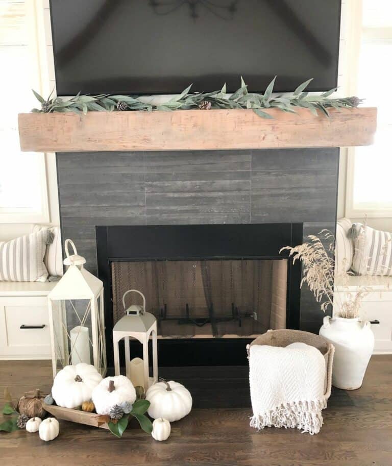 Autumn Décor Surrounds Tile Fireplace