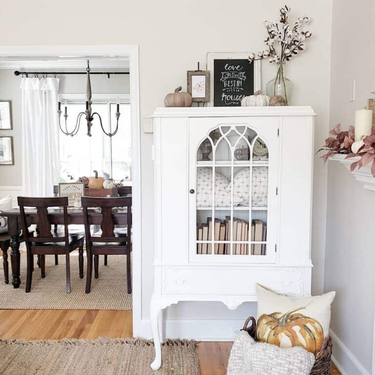 Autumn Décor and a White China Cabinet