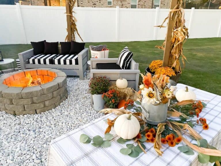 Autumnal Firepit With Black and White Accents