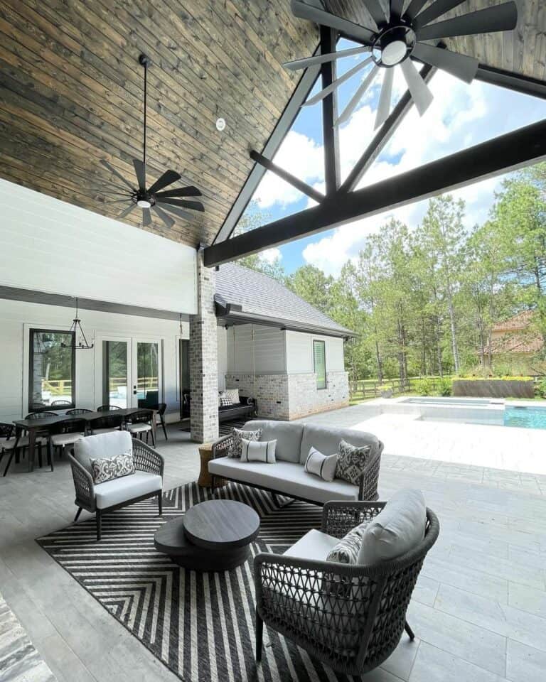 Back Patio Décor With Black and White Rug