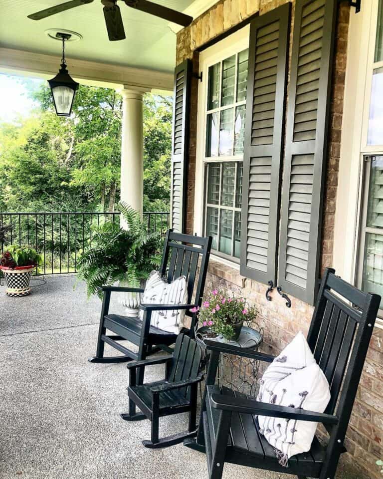 Back Porch Décor With Black Rocking Chairs