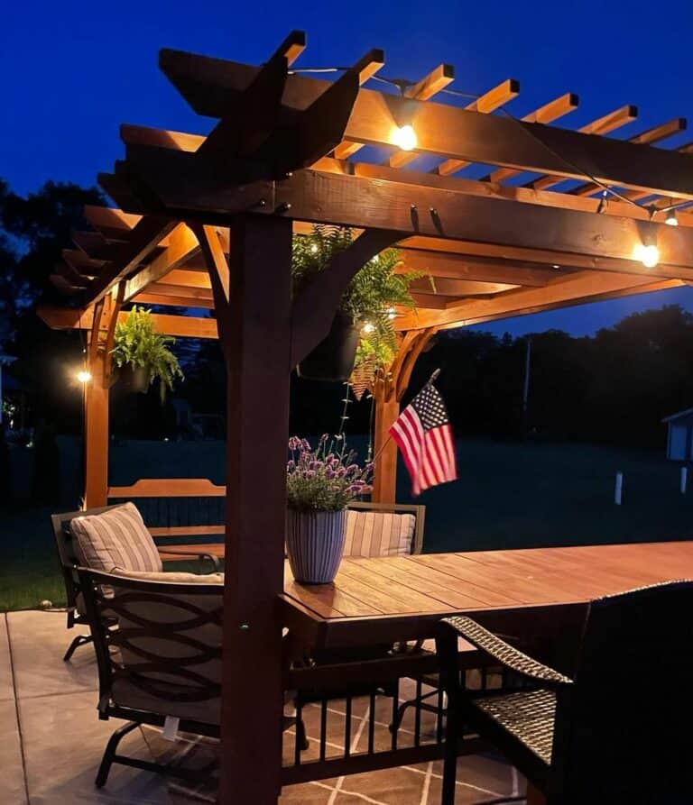 Backyard With Illuminated Outdoor Pergola