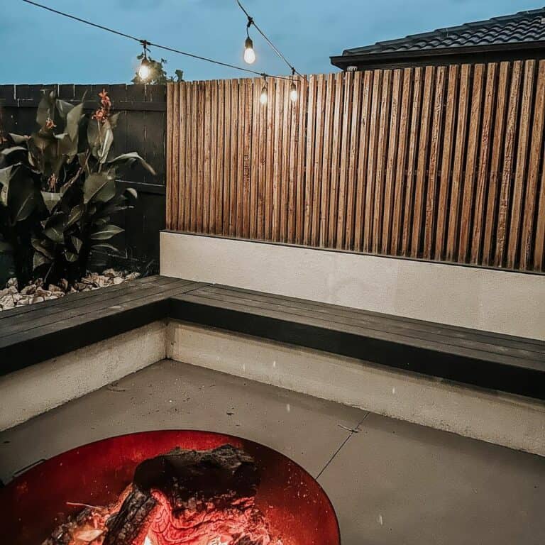 Balcony With Firepit and Patio String Lights