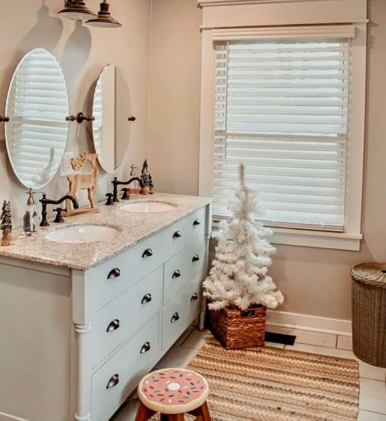 Bathroom Vanity With Wood Reindeer Christmas Décor