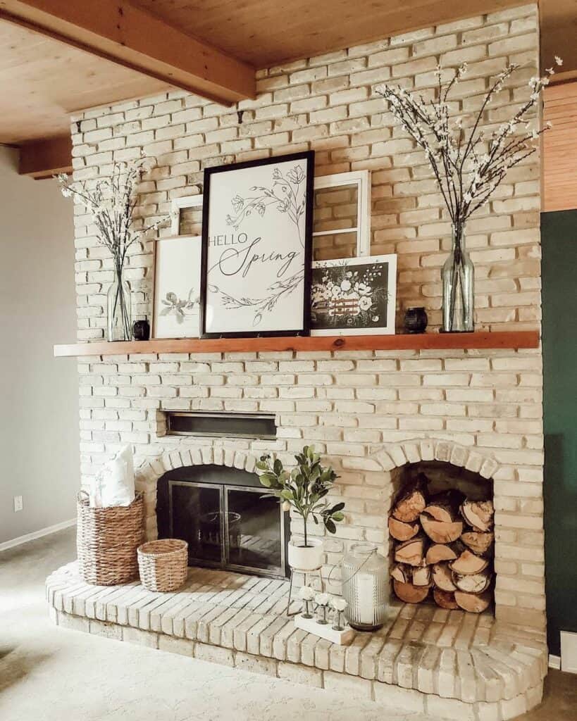 Beautiful Pale Brick Hearth With Firewood Storage
