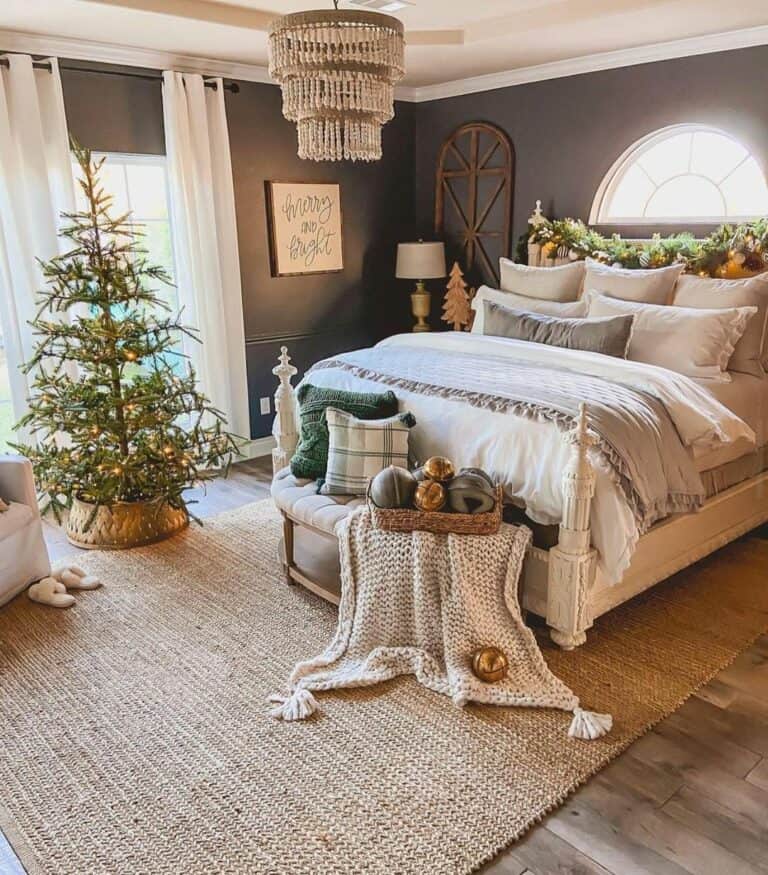 Bedroom Bench With Rustic Christmas Bell Décor
