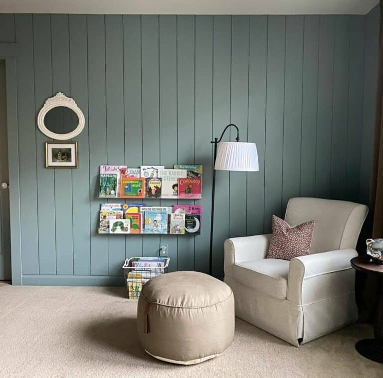 Bedroom Reading Nook With Vertical Shiplap Wall