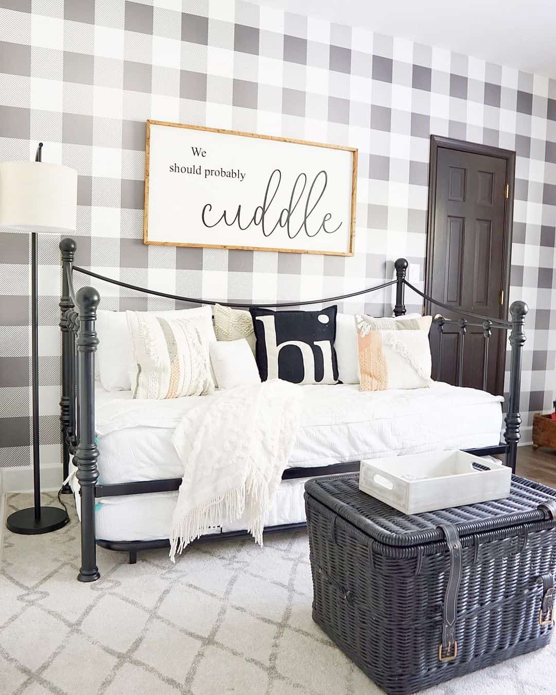 Bedroom With Black and White Buffalo Plaid Wallpaper Soul & Lane