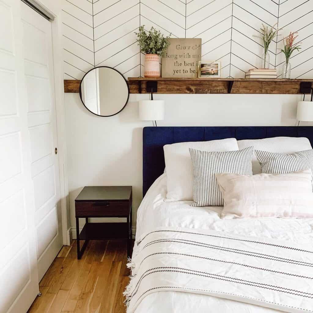Bedroom With Modern Herringbone Wallpaper Design