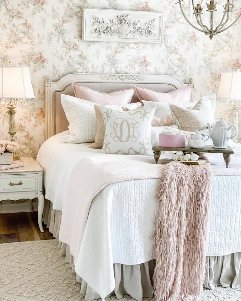 Bedroom With Pink Floral Wallpaper