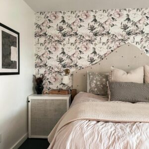 Bedroom With Pink and White Cottagecore Wallpaper