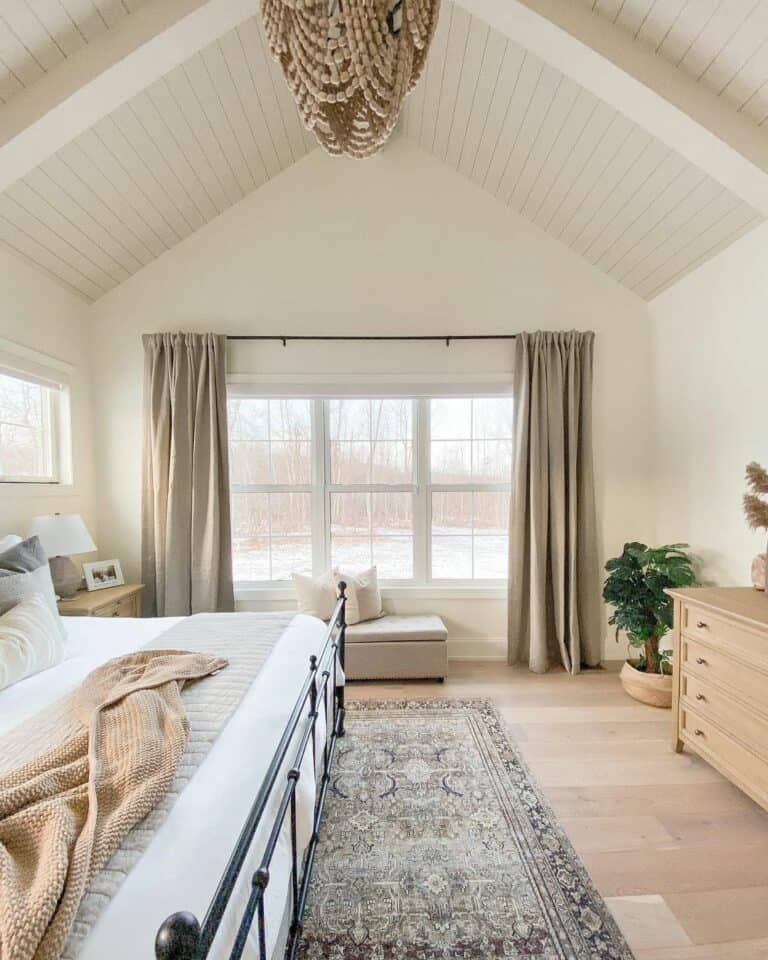 Bedroom With Vaulted Shiplap Ceiling