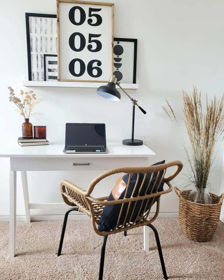 Bedroom Workspace With White Floating Shelf