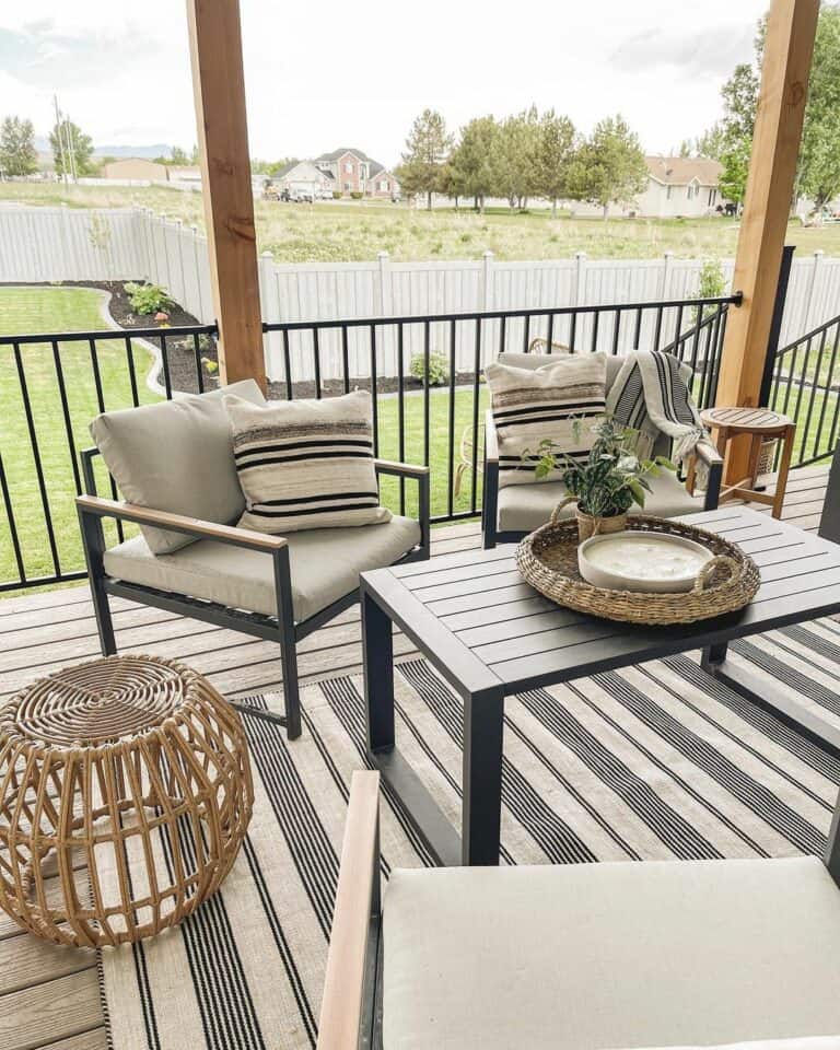 Beige Farmhouse Deck With Striped Accents
