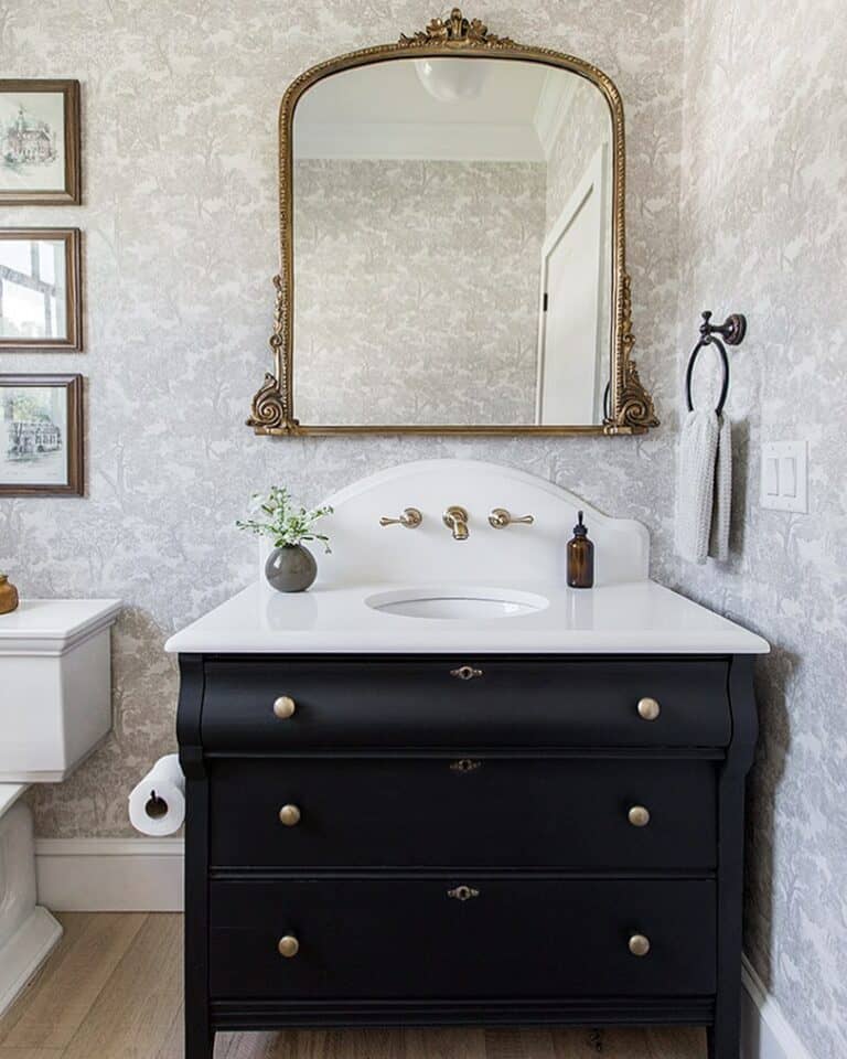 Black Bathroom Vanity With White Countertop