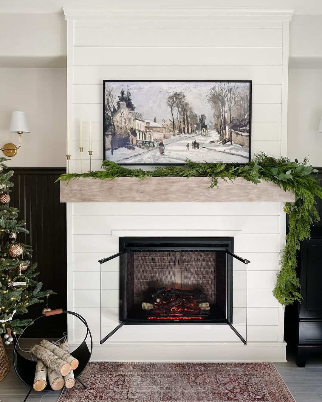Black Beadboard Around Shiplap Fireplace Wall Soul & Lane