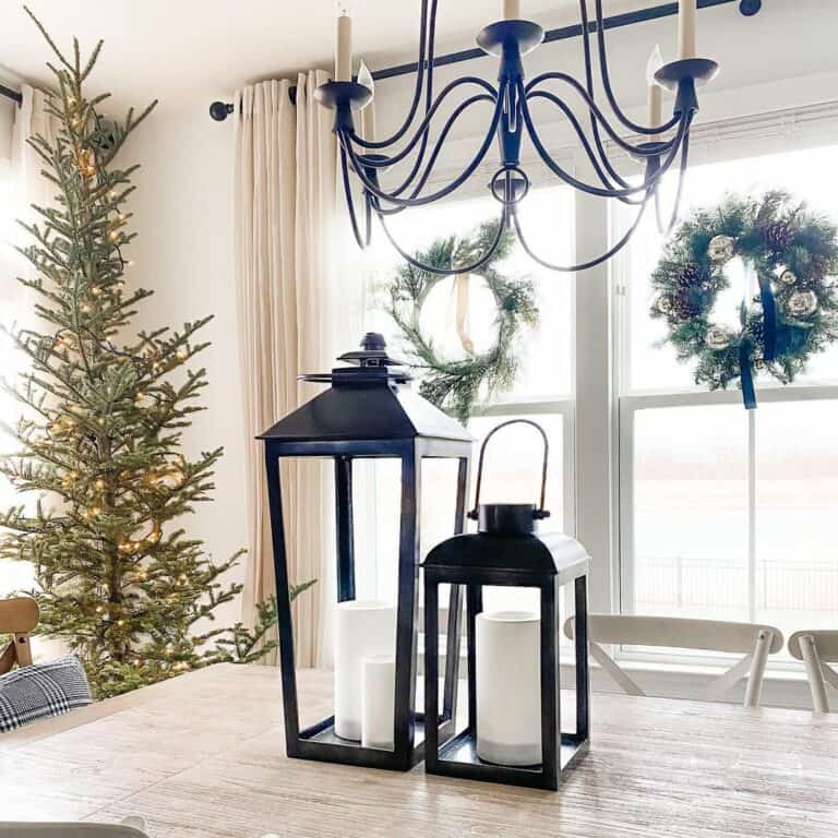Black Christmas Lanterns in Dining Room