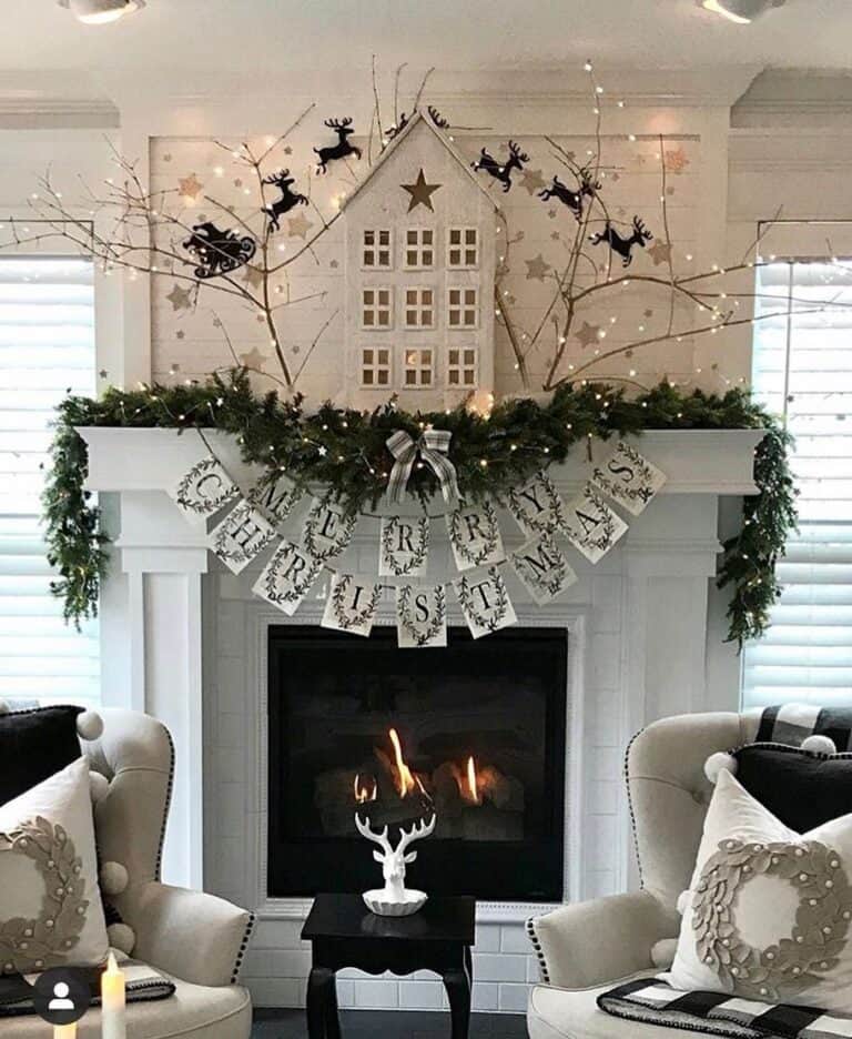 Black End Table With White Deer Christmas Décor