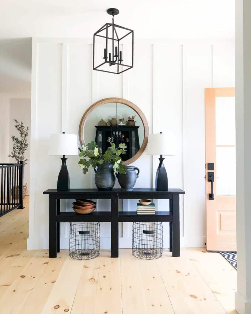 Black Entryway Table With Wire Baskets