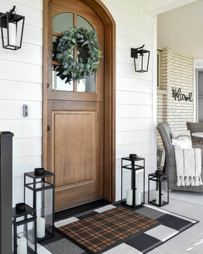 Black Metal Lanterns on Front Porch